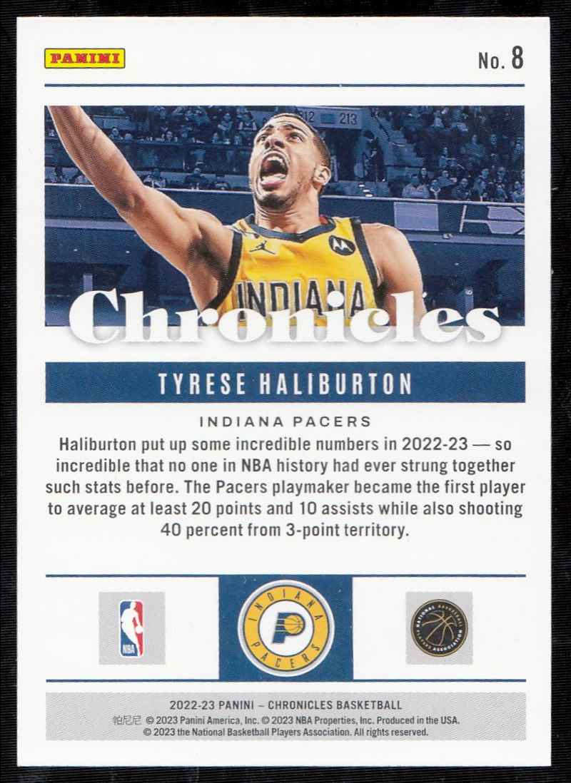 2023-24 panini chronicles tyrese haliburton #8 card back image