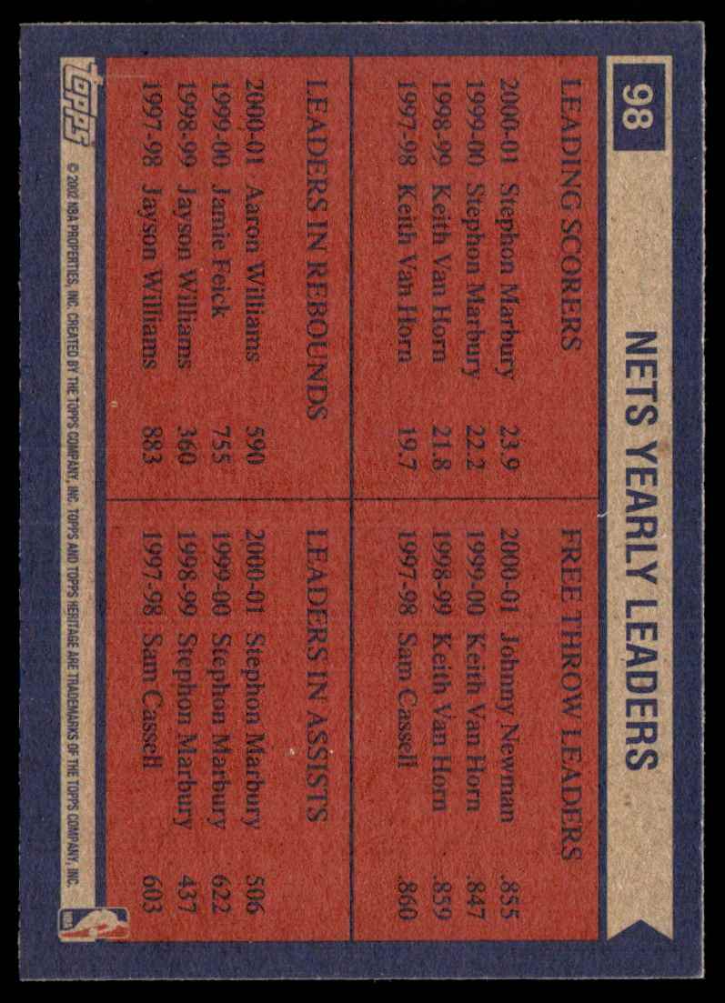 2001-02 Topps Heritage Stephon Marbury/Johnny Newman/Aaron Williams #98 card back image