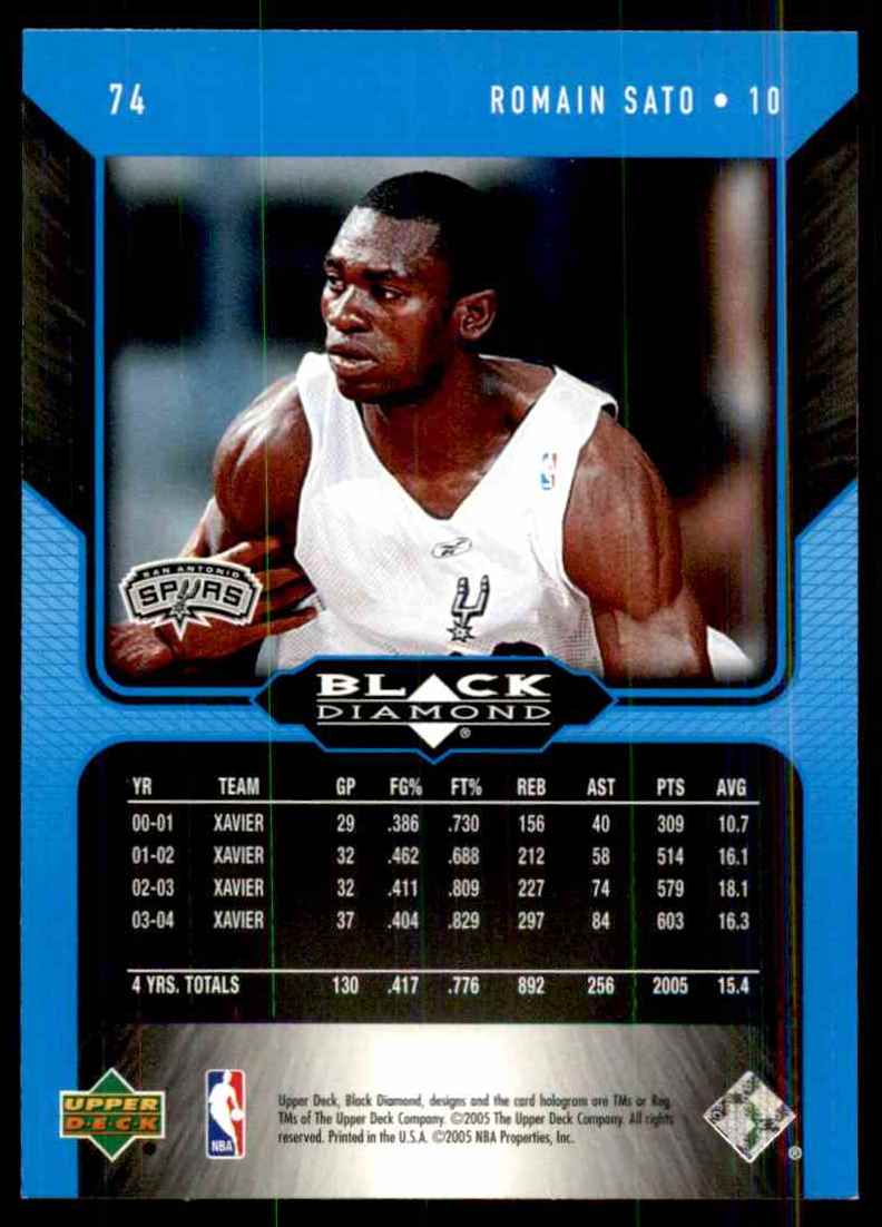 2004-05 Upper Deck Black Diamond Romain Sato RC #74 card back image