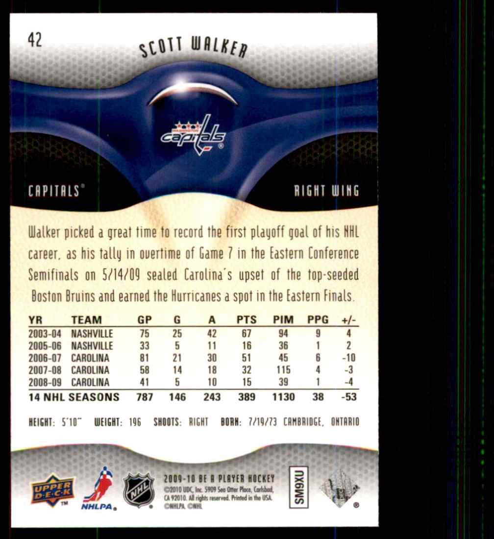 2009-10 Be A Player Scott Walker #42 card back image