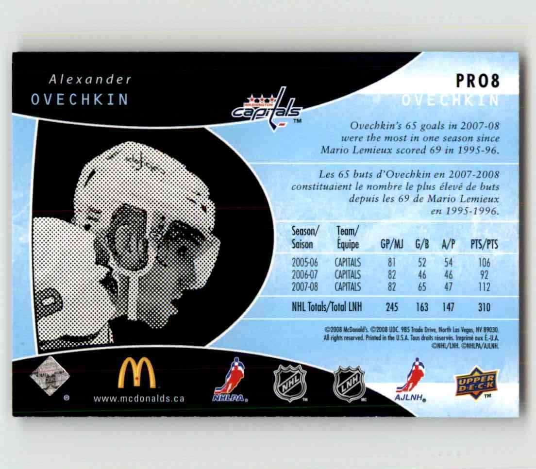 2008-09 Upper Deck McDonald's Profiles Alexander Ovechkin #PRO8 card back image