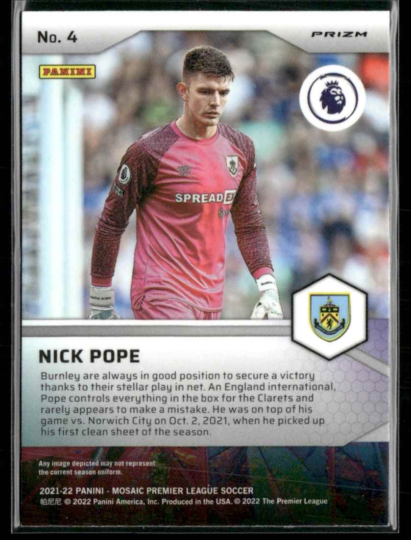 2021 Mosaic Premier League Pitch Masters Silver Nick Pope #4 card back image