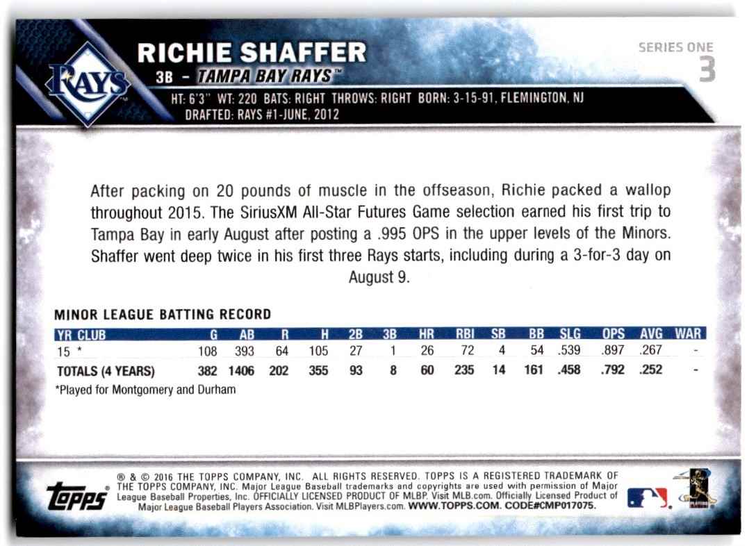 2016 Topps Richie Shaffer #3 card back image