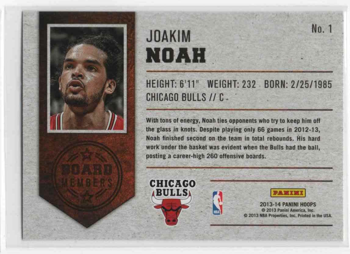 2013-14 NBA Hoops Board Members Joakim Noah #1 card back image