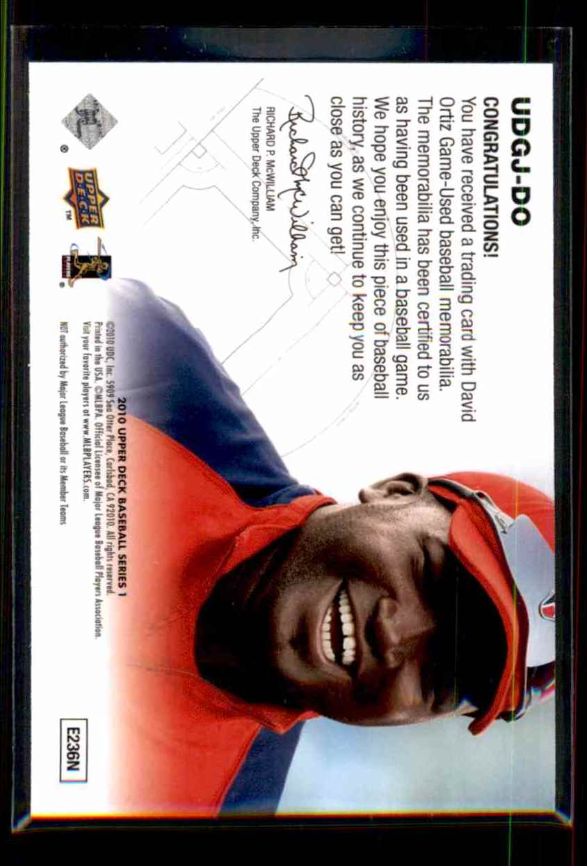 2010 Upper Deck UD Game Jersey David Ortiz #DO card back image