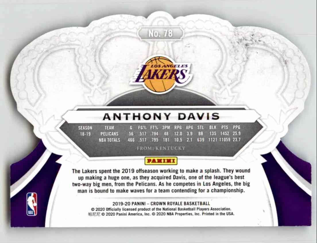 2019-20 Crown Royale Anthony Davis #78 card back image