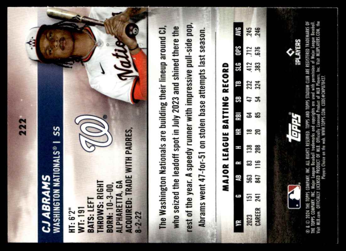 2024 Stadium Club Red Foil CJ Abrams #222 card back image