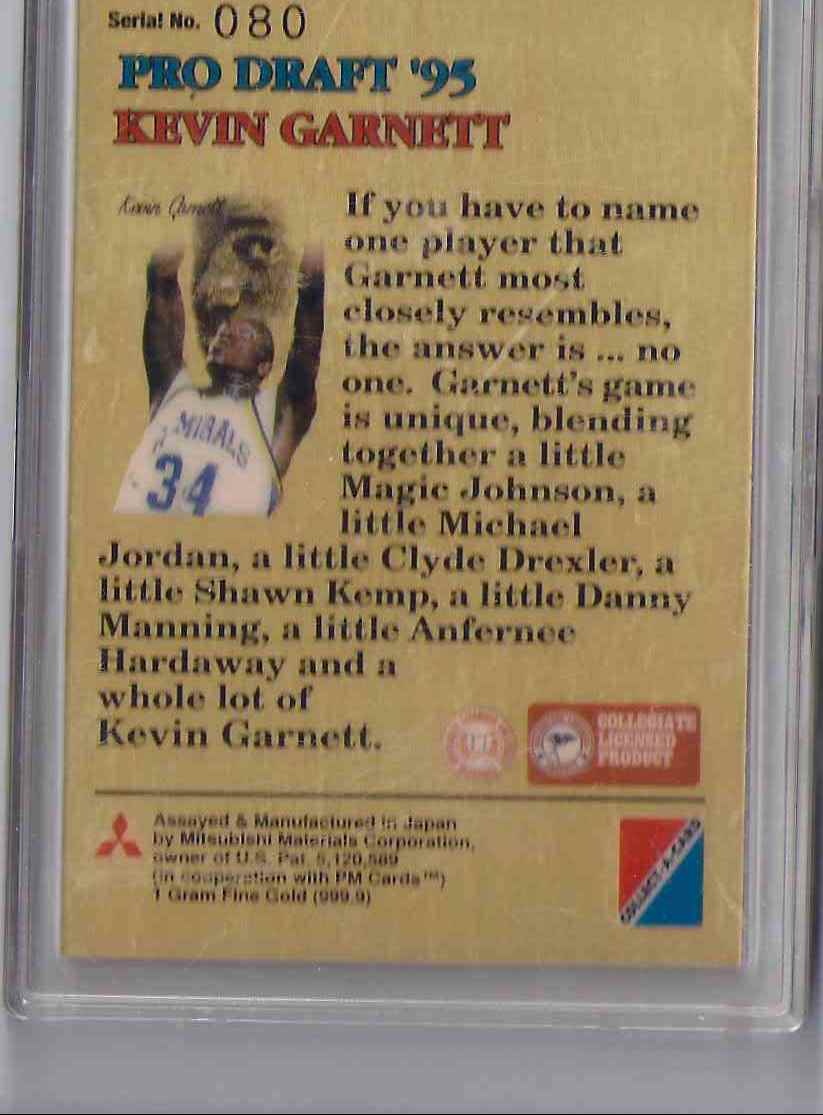 1995-96 Pro Draft '95 1 Gram Fine Gold 999.9 Kevin Garnett #NNO card back image