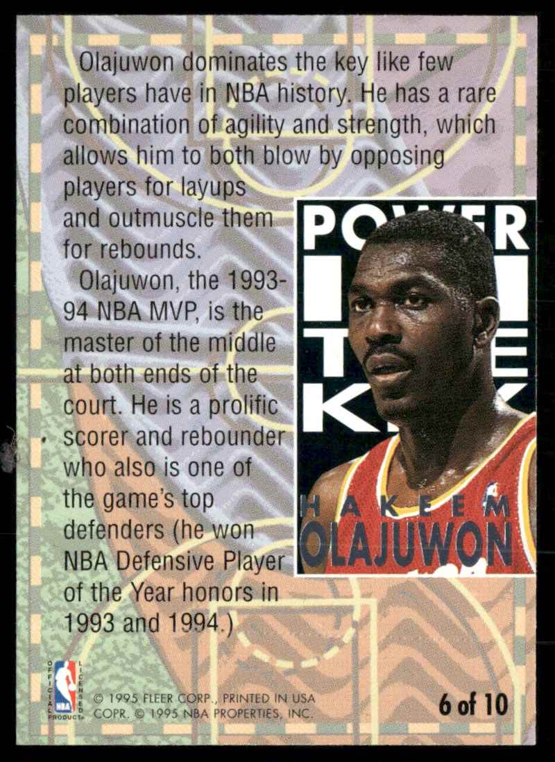 1994-95 Ultra Power in the Key Hakeem Olajuwon #6 card back image