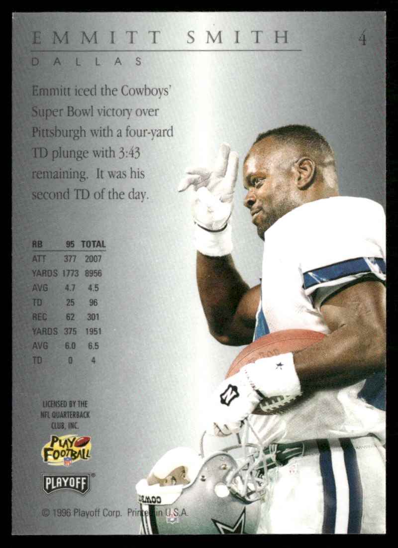 1996 Playoff Trophy Contenders Emmitt Smith #4 card back image