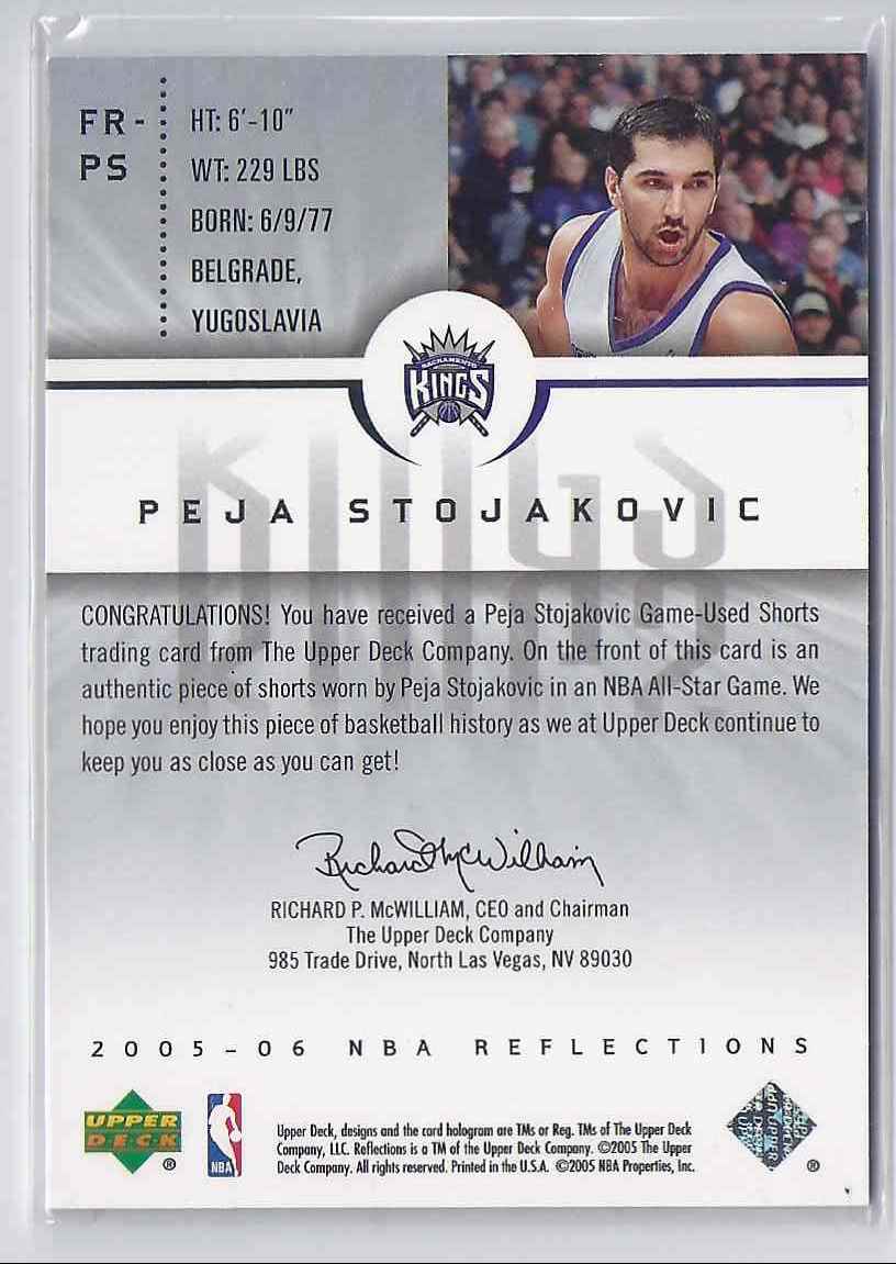2005-06 Reflections Fabrics Peja Stojakovic #PS card back image