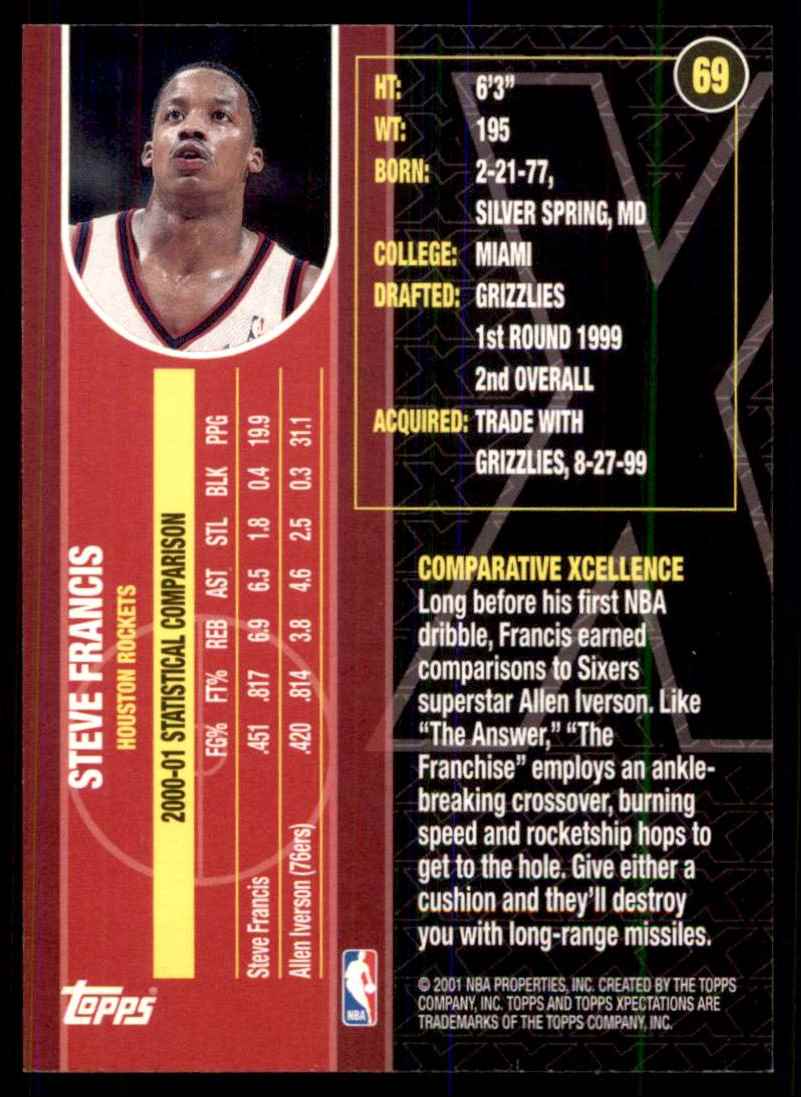 2001-02 Topps Xpectations Steve Francis #69 card back image