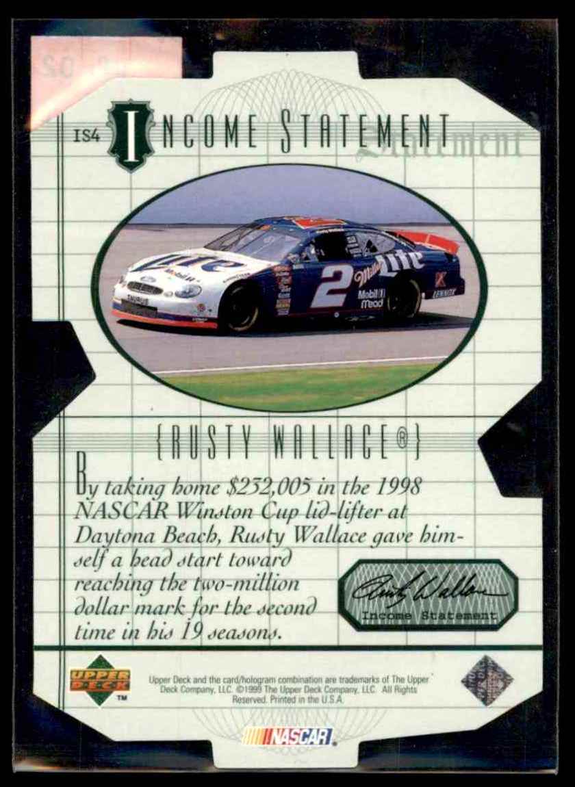 1999 Upper Deck Victory Circle Income Statement Rusty Wallace #IS4 card back image