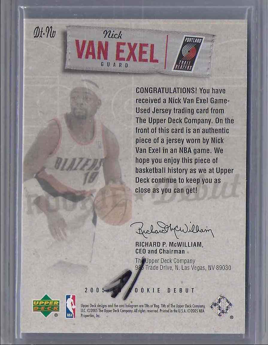 2005-06 Upper Deck Rookie Debut Threads Nick Van Exel #NV card back image