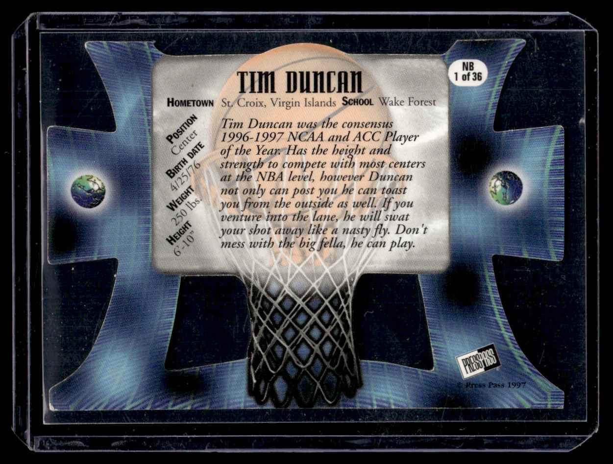 1997-98 Press Pass Blue Tim Duncan #1 card back image
