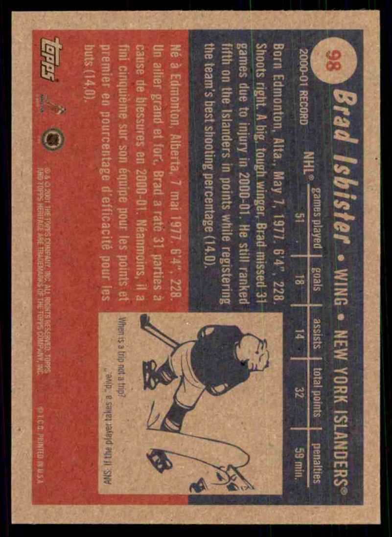 2001-02 Topps Heritage Brad Isbister #98 card back image