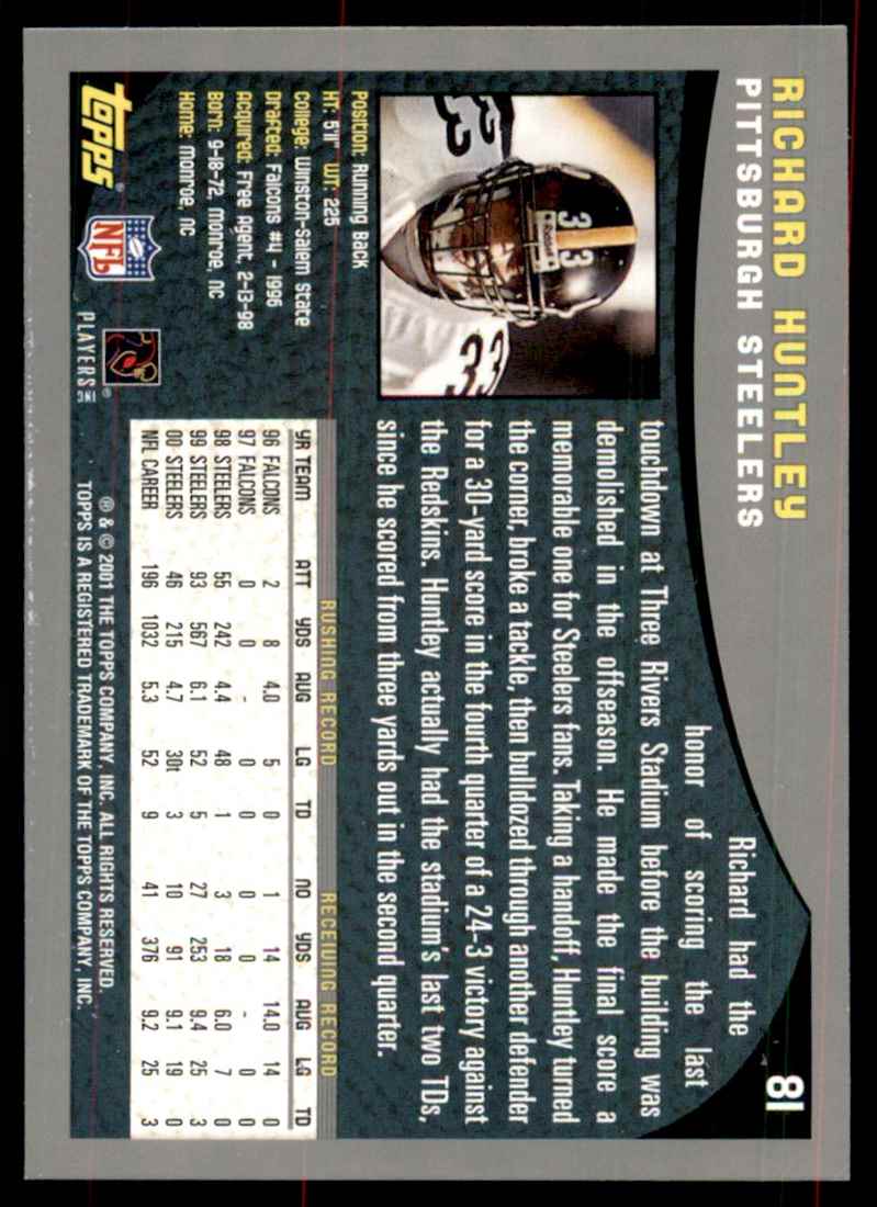 2001 Topps Richard Huntley #81 card back image
