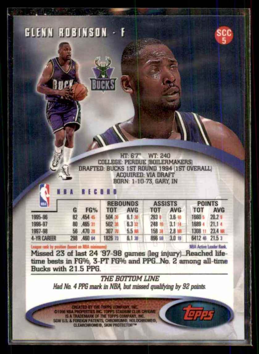1998-99 Stadium Club Chrome Glenn Robinson #SCC5 card back image