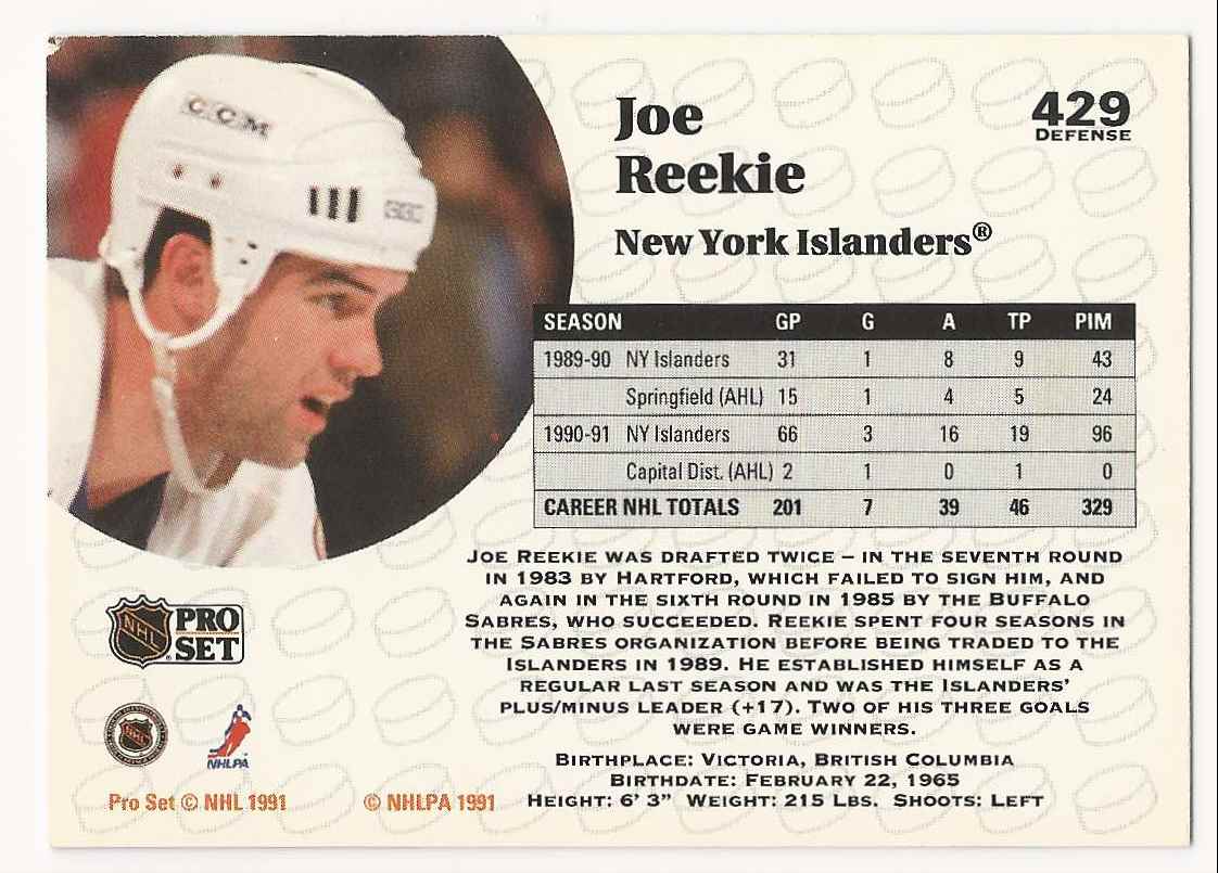 1991-92 Pro Set Joe Reekie #429 card back image