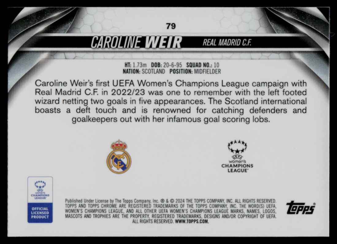 2023 Topps Chrome UEFA Womens Champions League Caroline Weir #79 card back image
