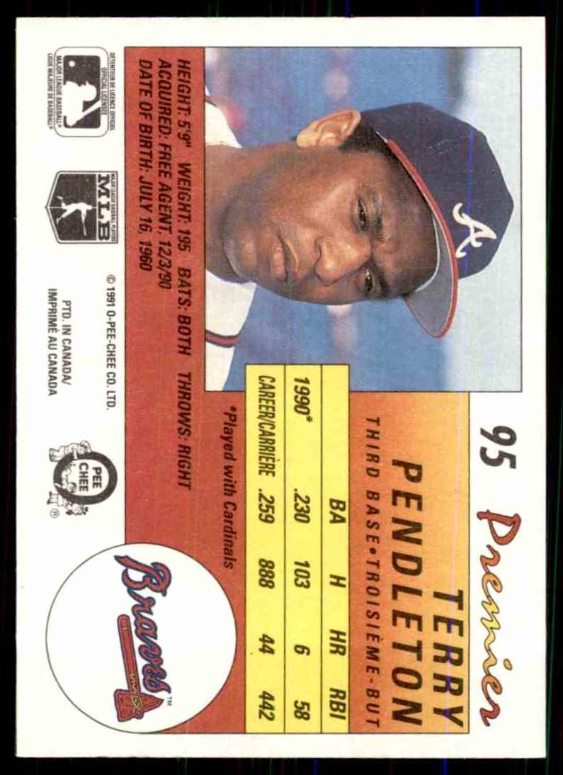 1991 O-Pee-Chee Premier Terry Pendleton #95 card back image