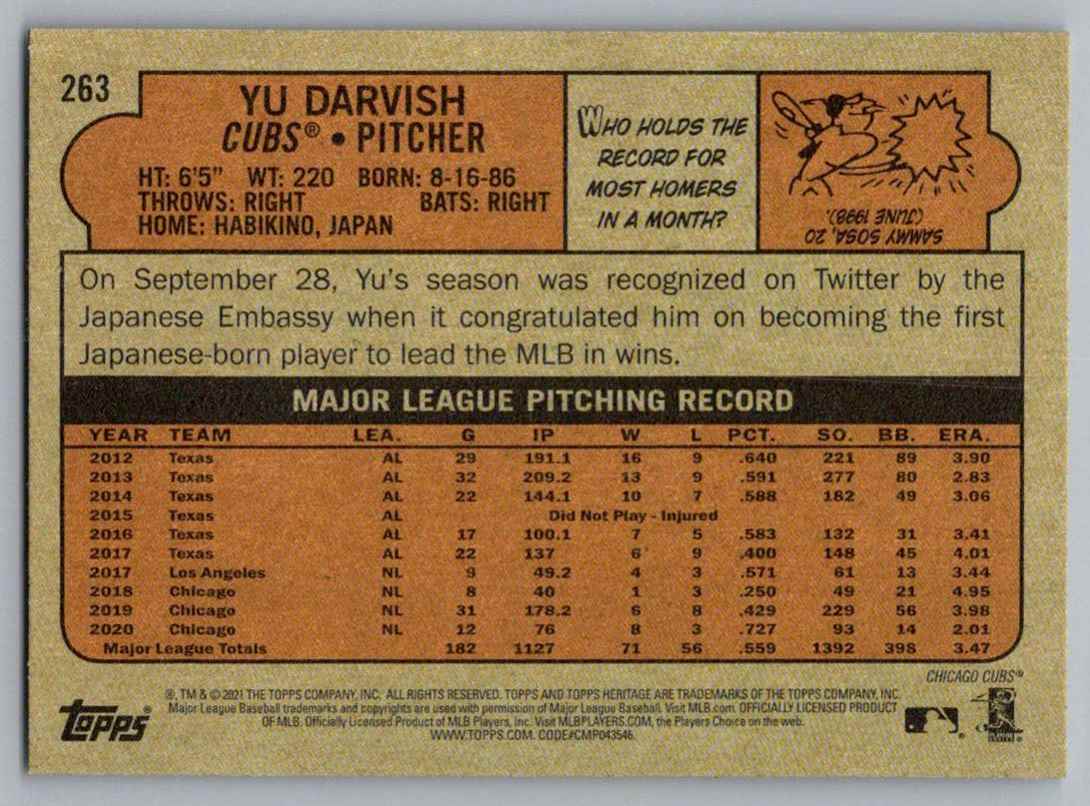 2021 Topps Heritage Yu Darvish #263 card back image