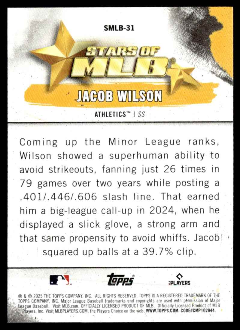 2025 Topps Stars of MLB Jacob Wilson #SMLB-31 card back image