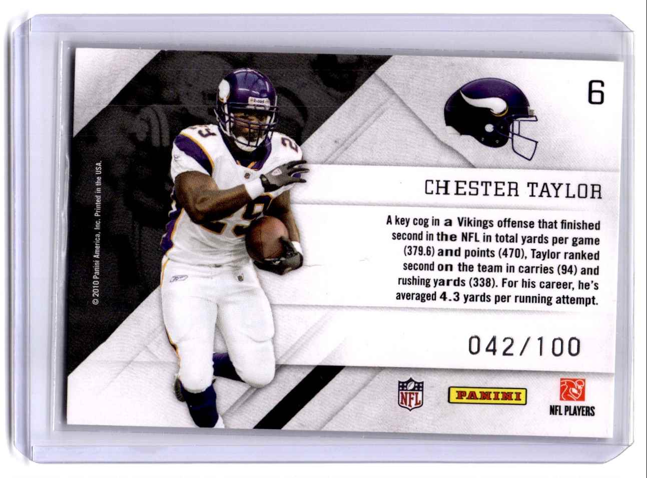 2010 Panini Prestige Prestigious Pros Chester Taylor #6 card back image