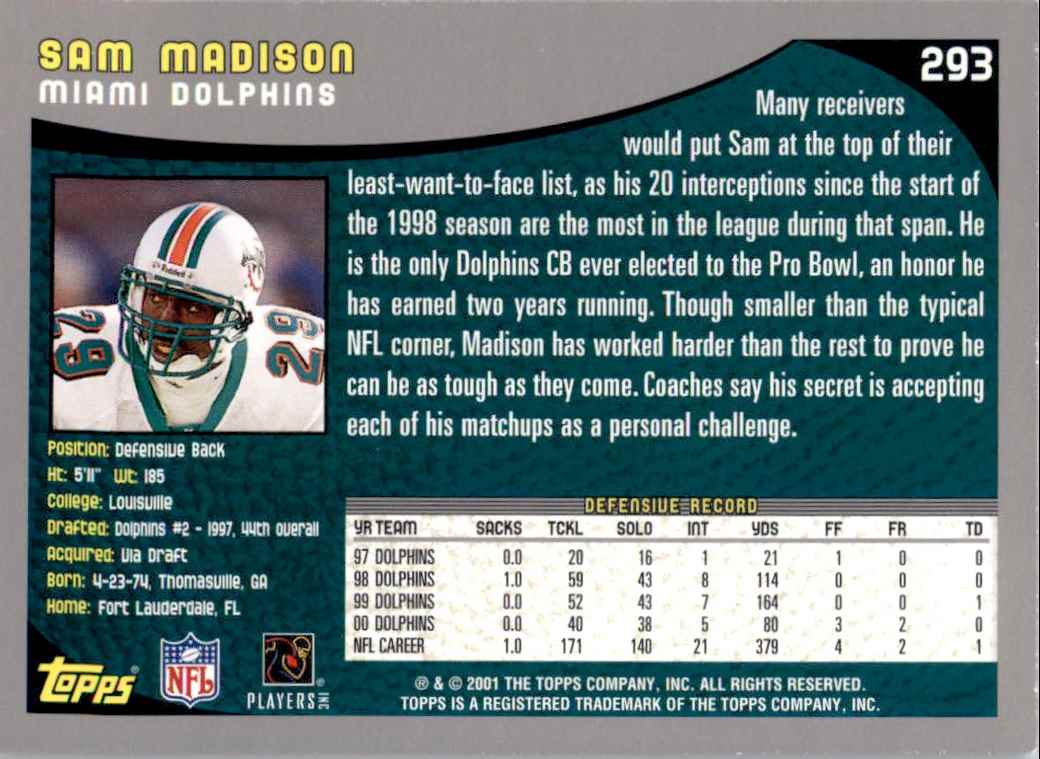 2001 Topps Collection Sam Madison #293 card back image