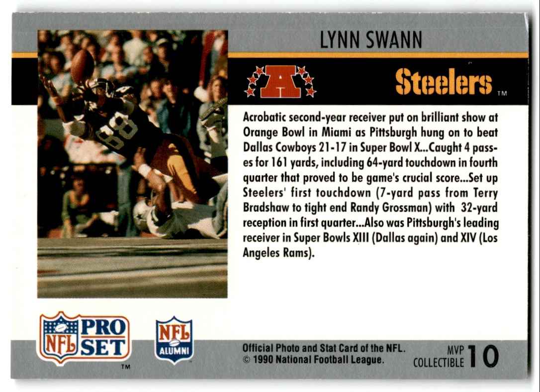 1990 Pro Set Super Bowl MVP Collectibles Lynn Swann #10 card back image