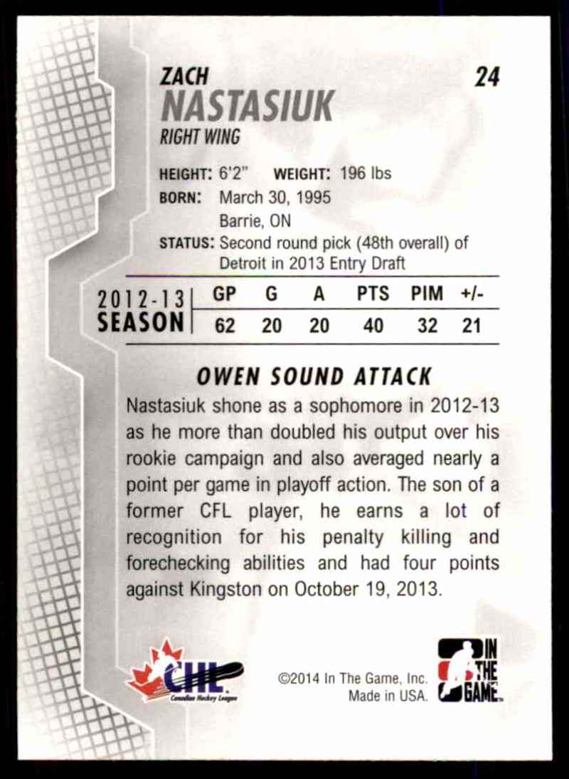2013-14 ITG Heroes And Prospects Zach Nastasiuk Ohl #24 card back image