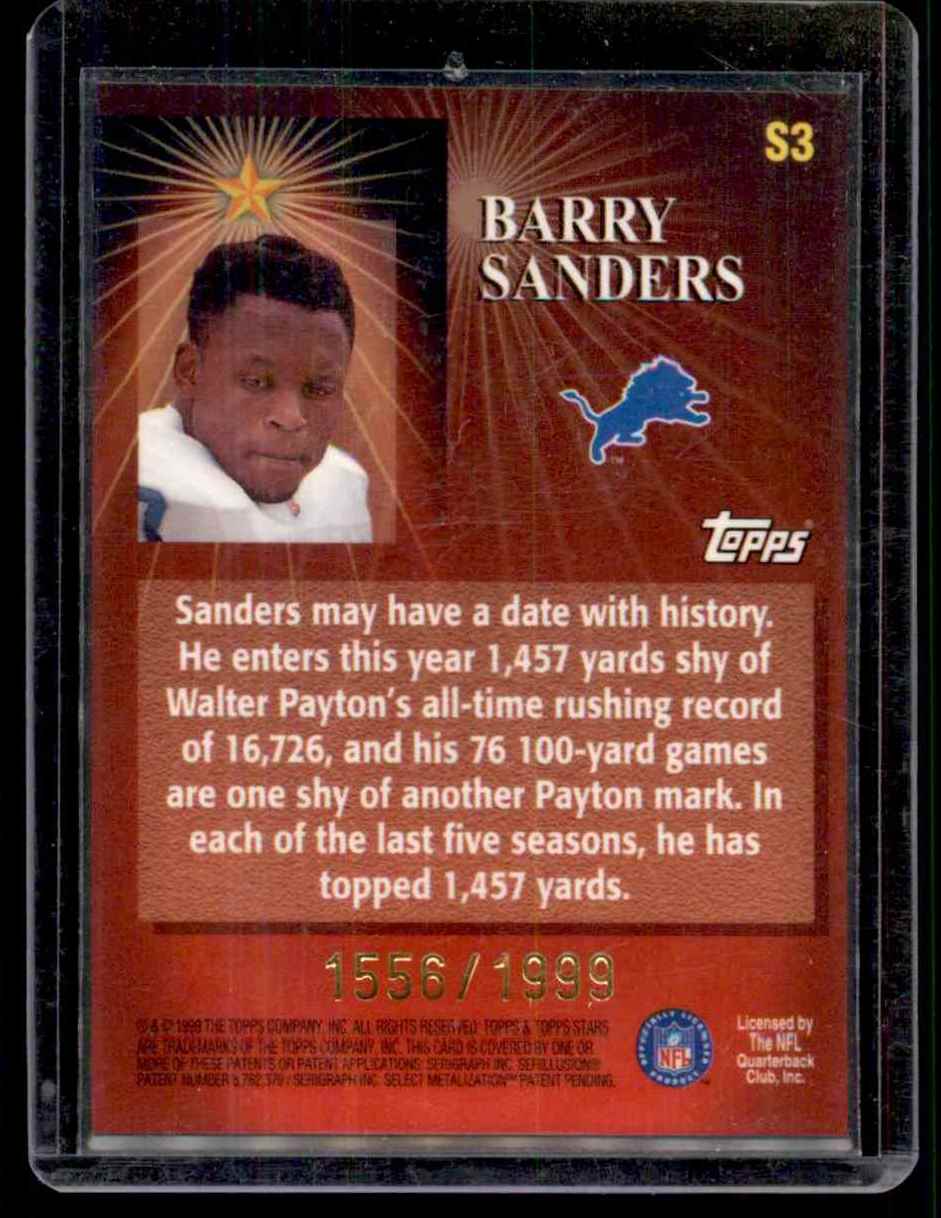 1999 Topps Stars Stars Of The Game Barry Sanders #S3 card back image