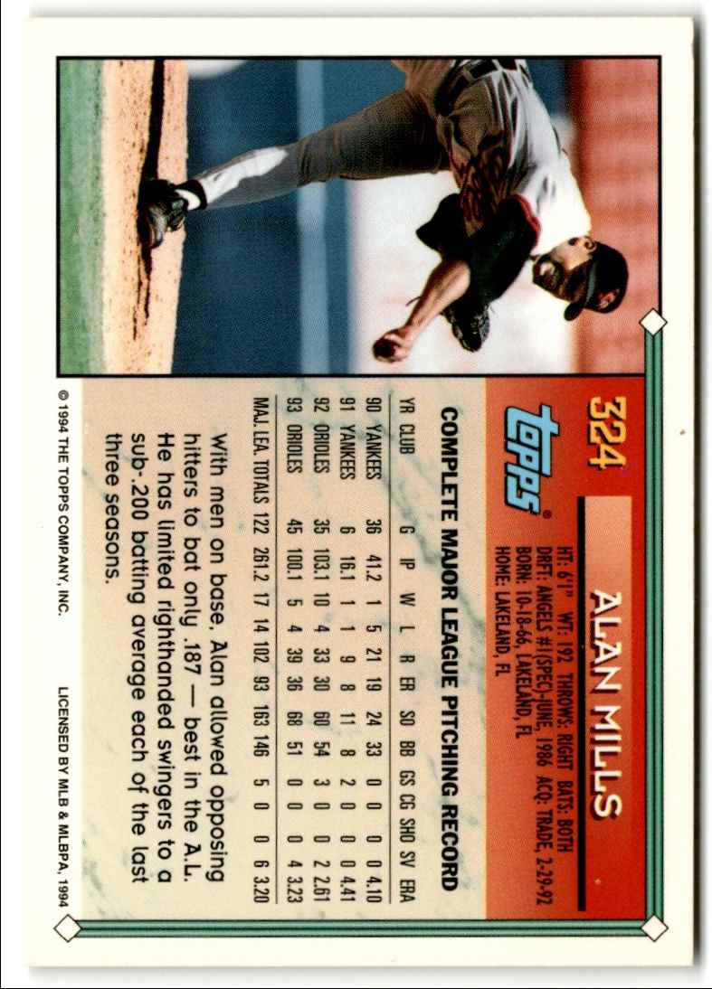 1994 Topps Gold Alan Mills #324 card back image