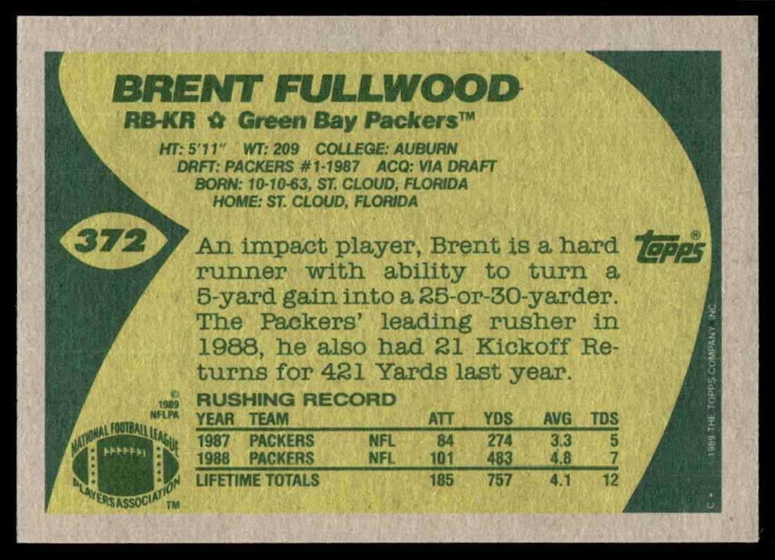 1989 Topps Brent Fullwood #372 card back image