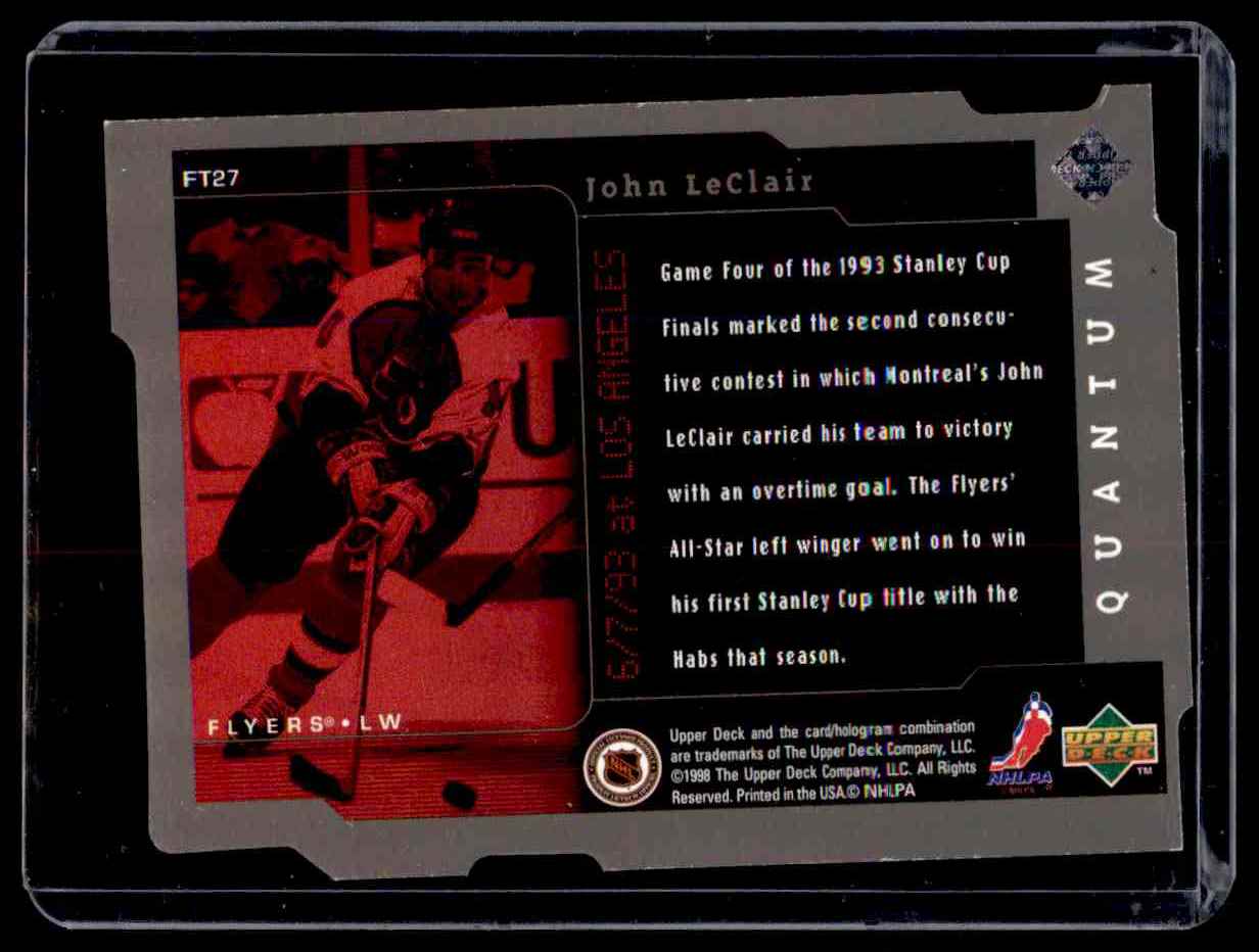 1998-99 Upper Deck Frozen In Time Quantum 1 John LeClair #FT27 card back image