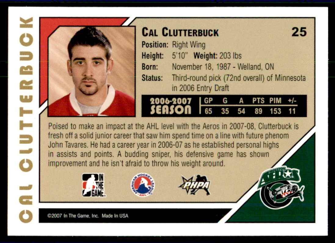 2007-08 In The Game Heroes and Prospects Cal Clutterbuck #25 card back image