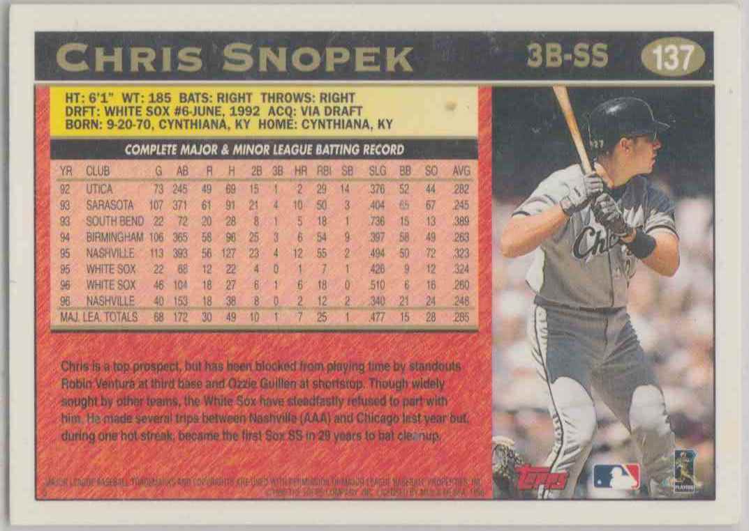 1997 Topps Chris Snopek #137 card back image