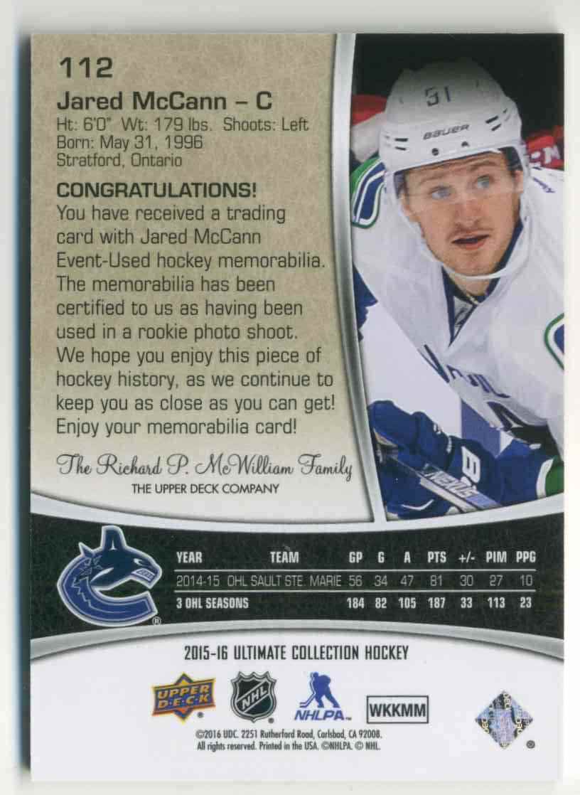 2015-16 Upper Deck Ultimate Collection Silver Jared McCann #112 card back image