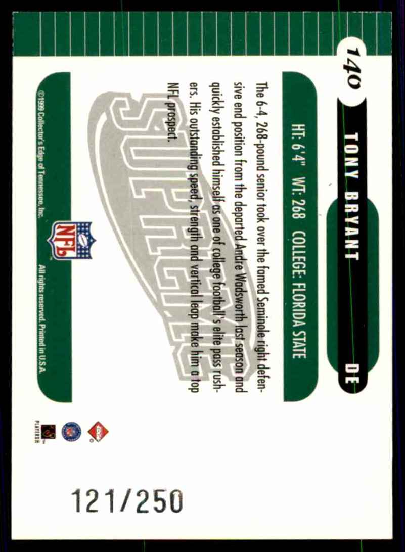 1999 Collector's Edge Supreme Galvanized Tony Bryant #140 card back image