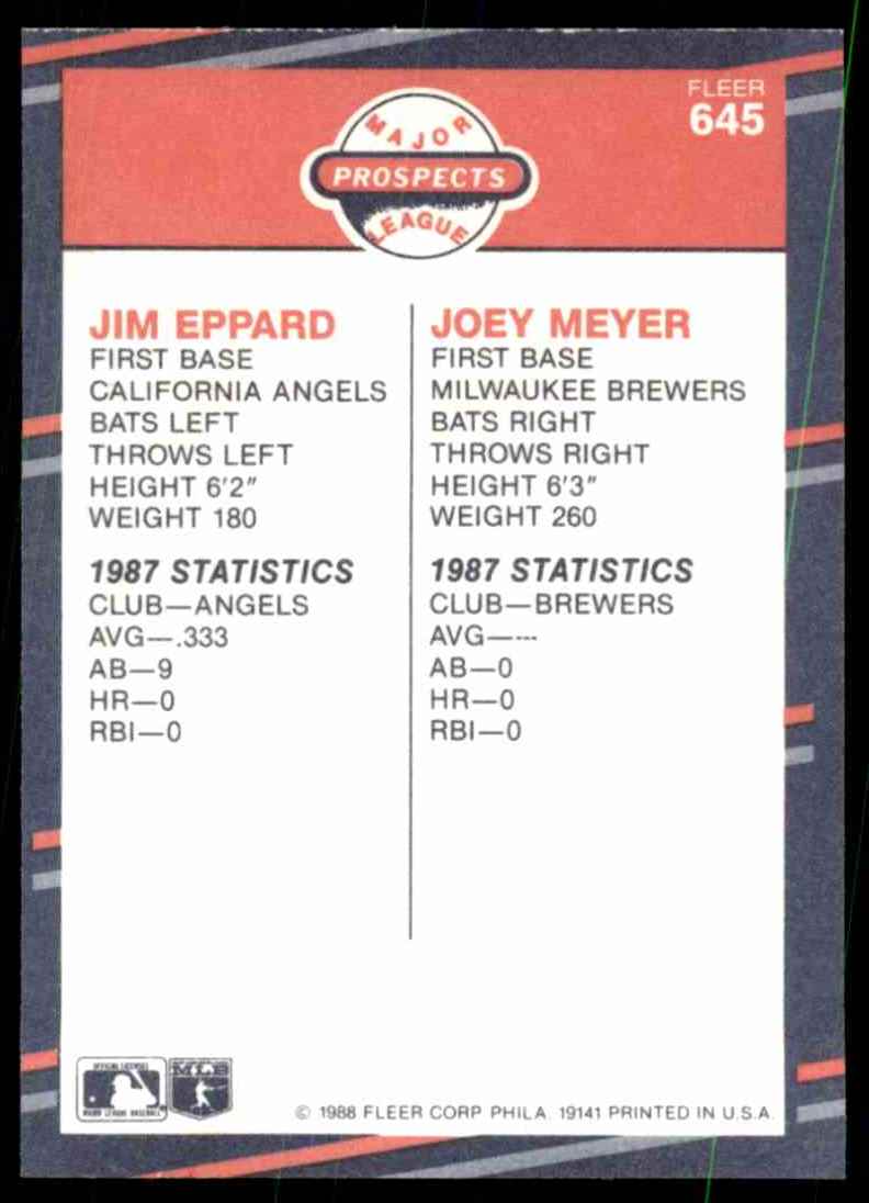 1988 Fleer Joey Meyer/Jim Eppard RC #645 card back image