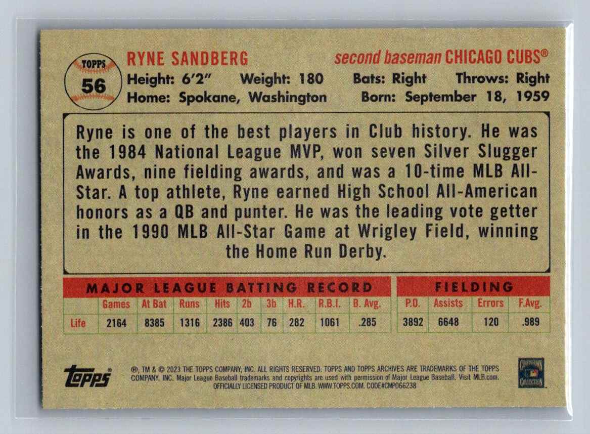2023 Topps Archives Ryne Sandberg #56 card back image