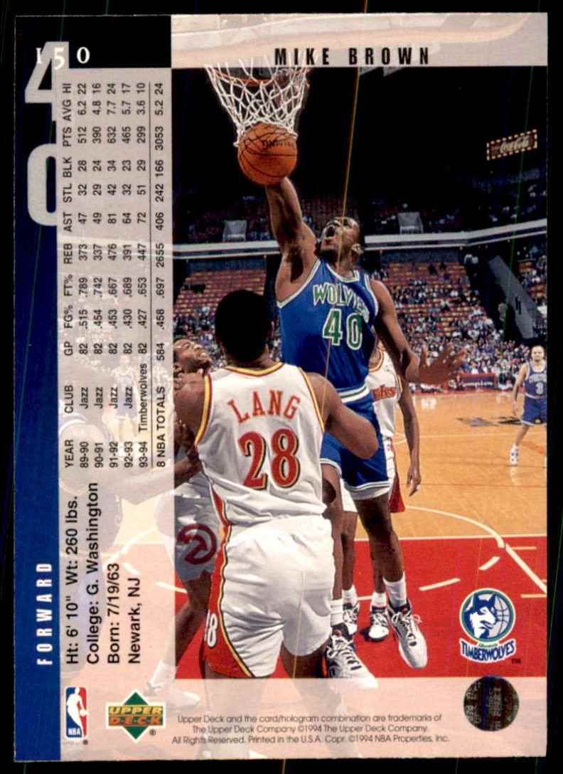 1994-95 Upper Deck Mike Brown #150 card back image