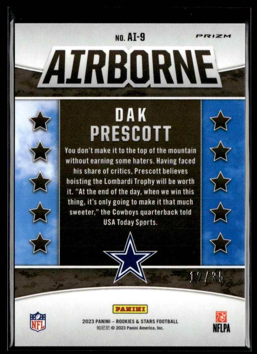 2023 Panini Rookies & Stars Airborne Purple Dak Prescott #AI-9 card back image