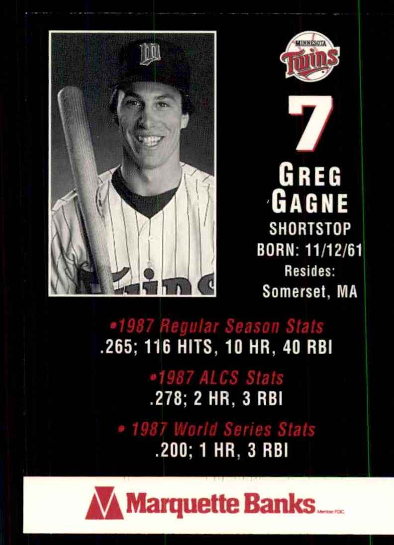 1988 Marquette Banks Greg Gagne #7 card back image