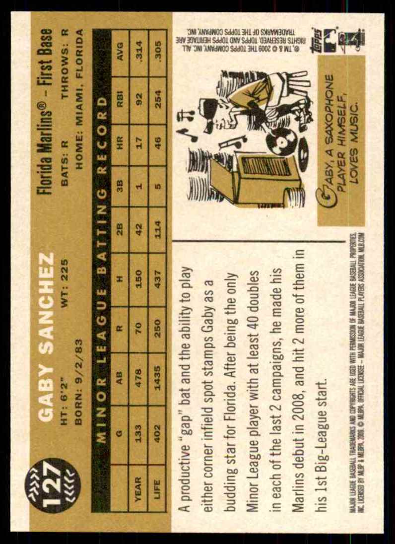 2009 Topps Heritage Gaby Sanchez RC #127 card back image