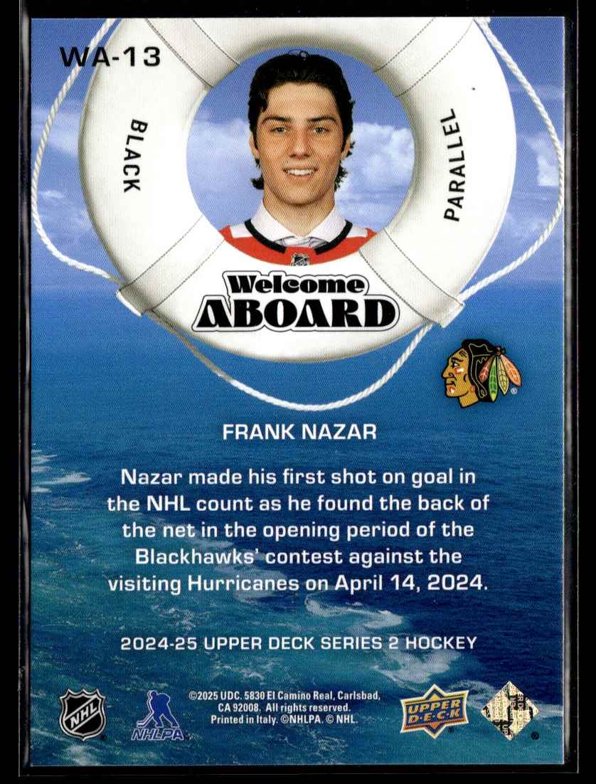 2024-25 Upper Deck Welcome Aboard Black 3 Frank Nazar #WA-13 card back image