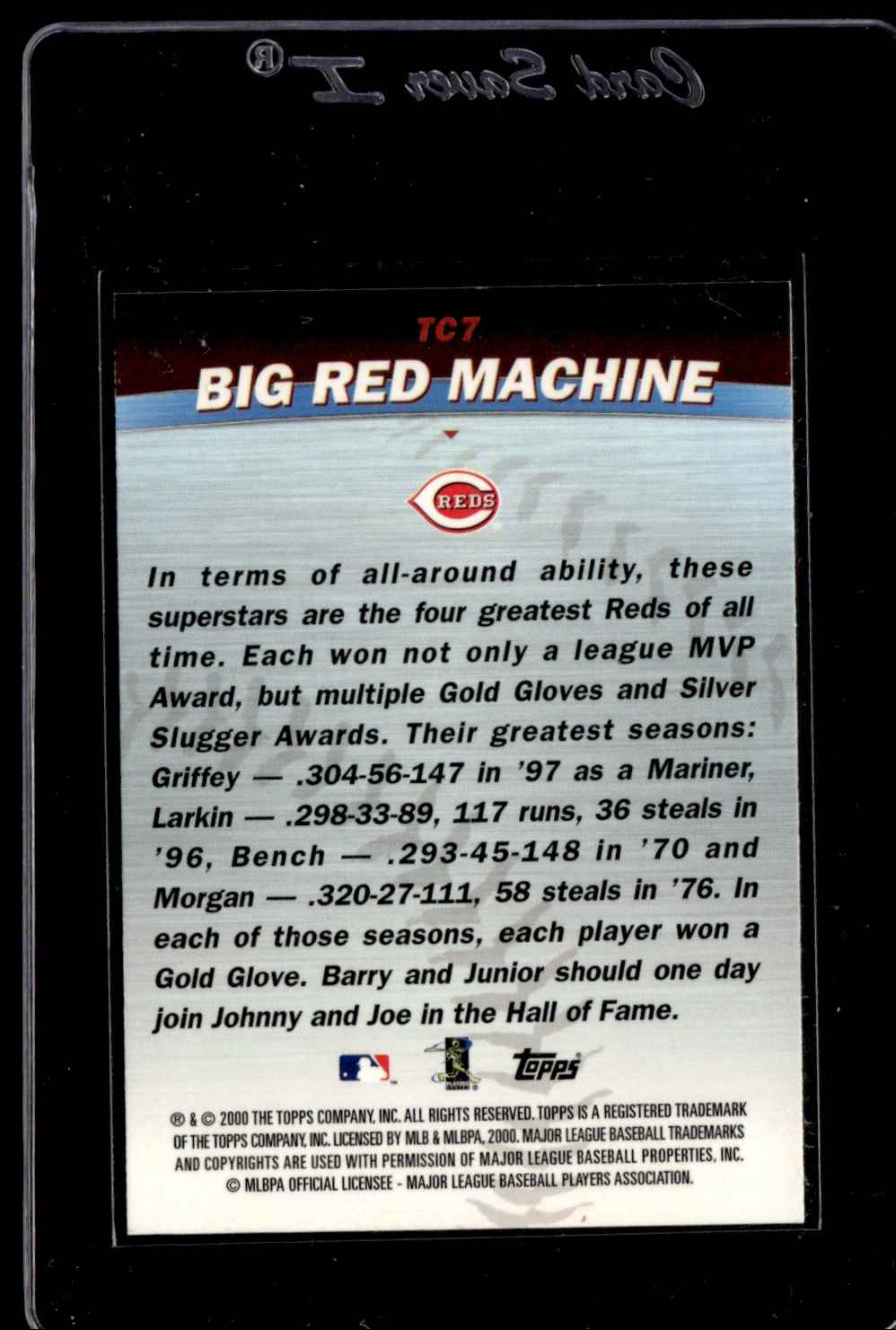 2001 Topps Combos Big Red Machine (Joe Morgan/Ken Griffey Jr./Barry Larkin/Johnny Bench) #TC7 card back image