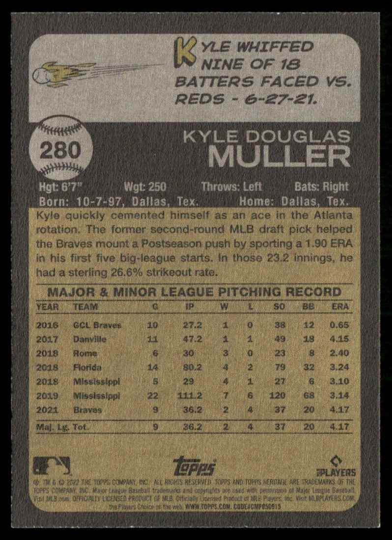 2022 Topps Heritage Kyle Muller #280 card back image