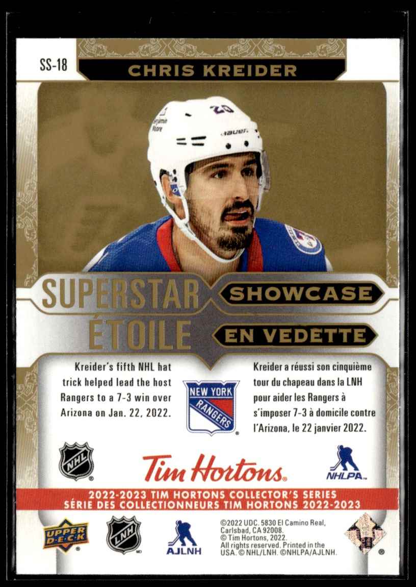 2022-23 Upper Deck Tim Hortons Superstar Showcase Chris Kreider #SS-18 card back image