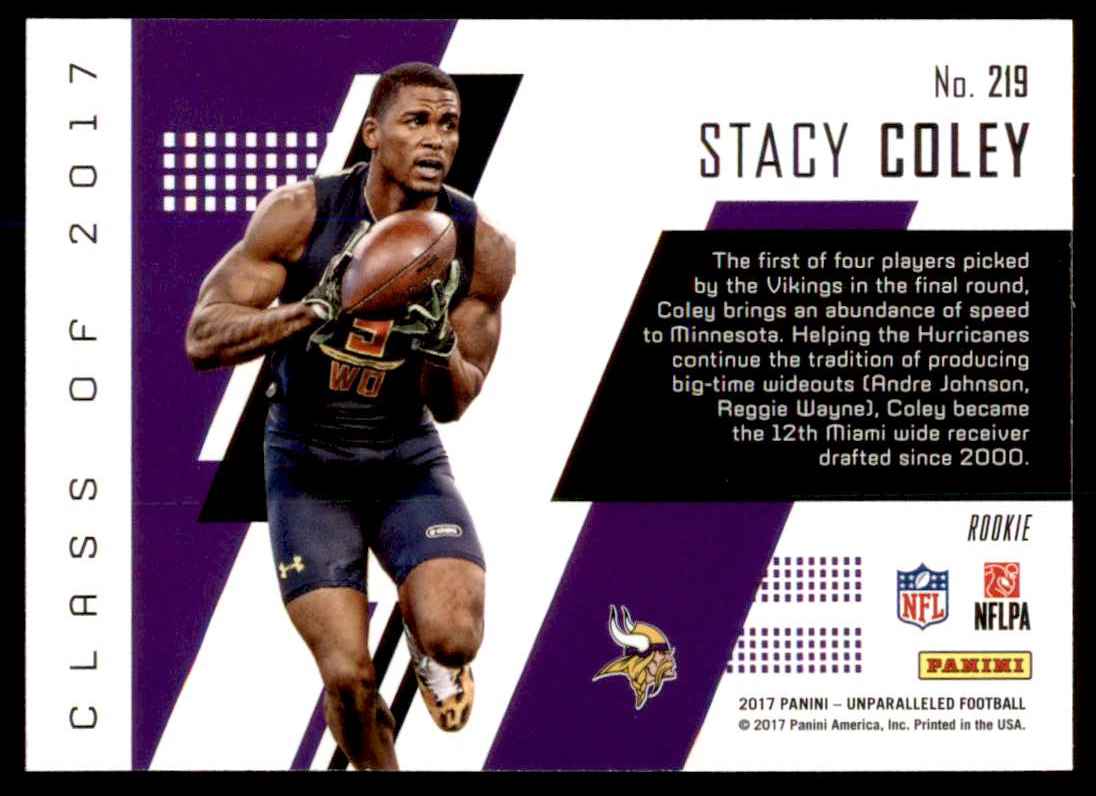 2017 Panini Unparalleled Stacy Coley #219 card back image